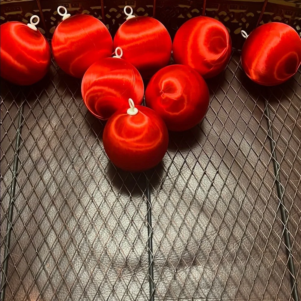 VTG Red Satin Christmas Ornaments - Set of 8